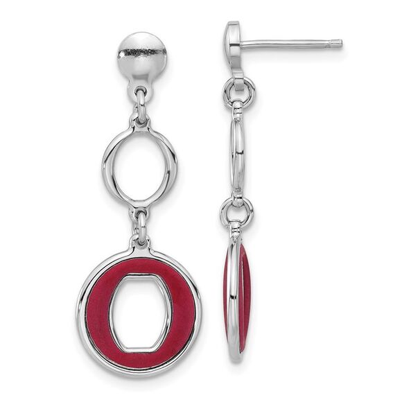 Kazi Luxury Silver Rhodium-plated Polished Red Circle Post Dangle Earrings